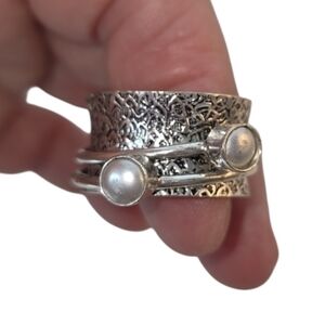 .925 Sterling Silver Handmade Anxiety Spinner Ring Size 11.5